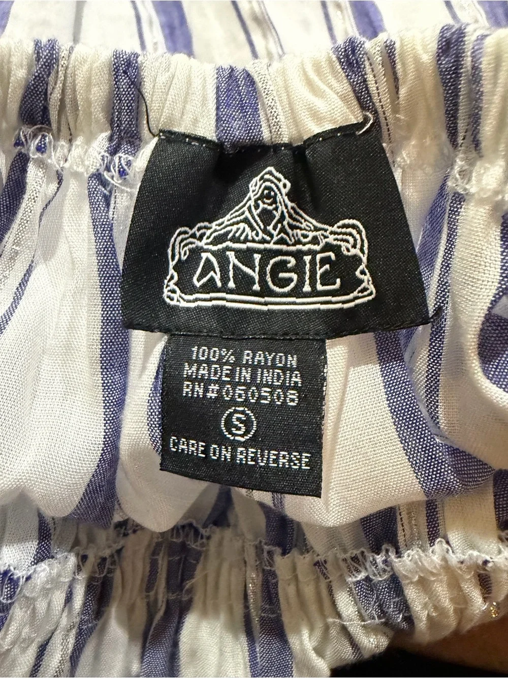 Angie Blue White Striped Tiered Sundress Metallic Lurex Tie Front Boho NWT S - Picture 9 of 9